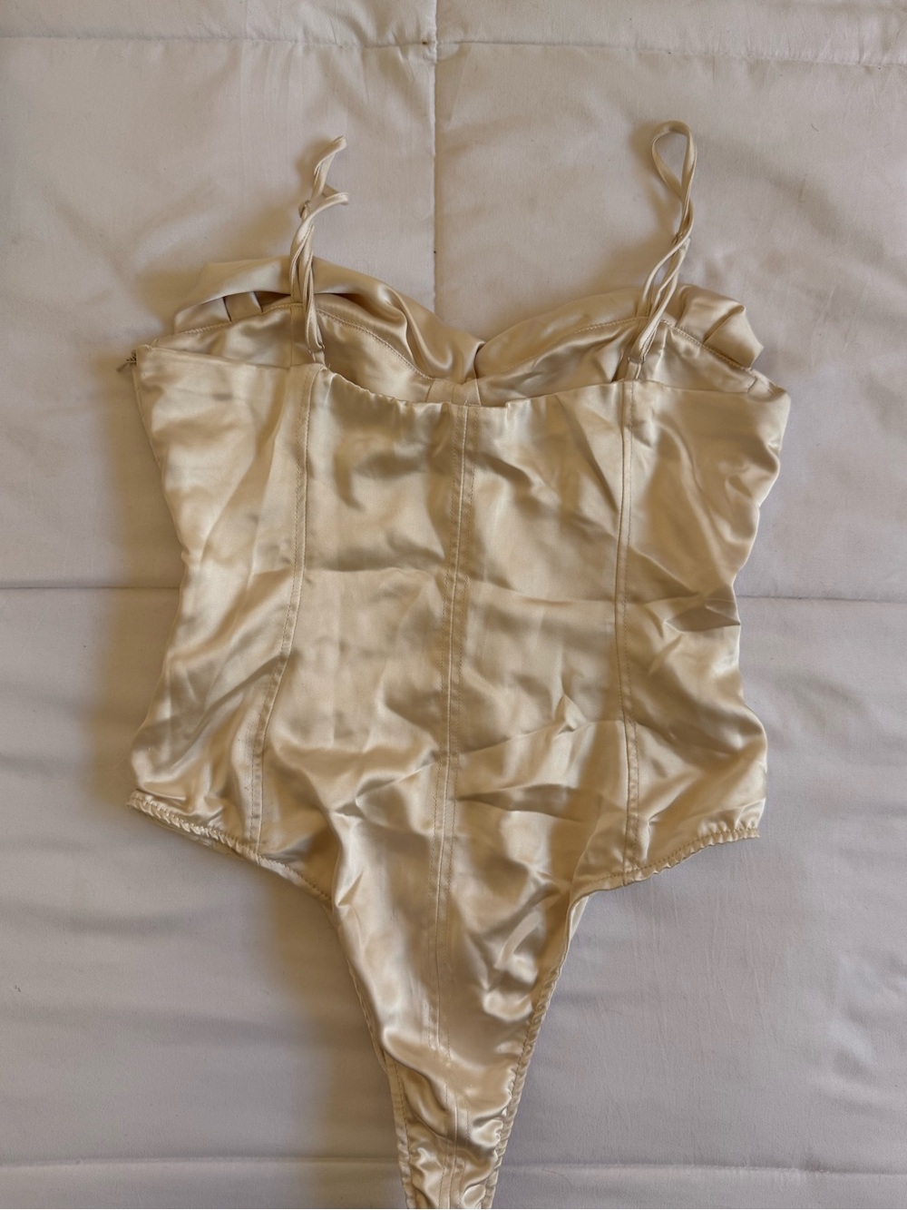 Zara Cream Satin Bodysuit with Draped Neckline - Picture 2 of 3